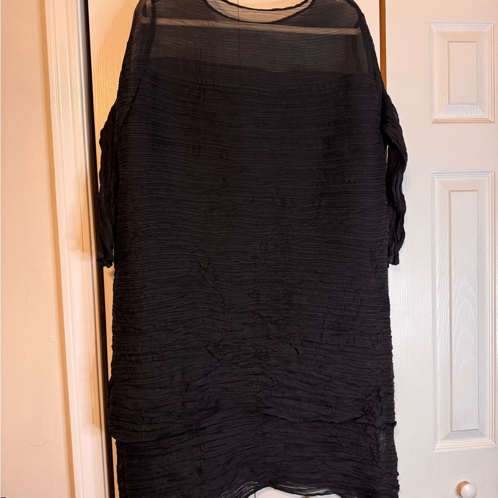 MC OASIS Black Sheer Tunic/Shift Dress Asymmetrical Hem Plus Size XL/1X - Picture 9 of 15